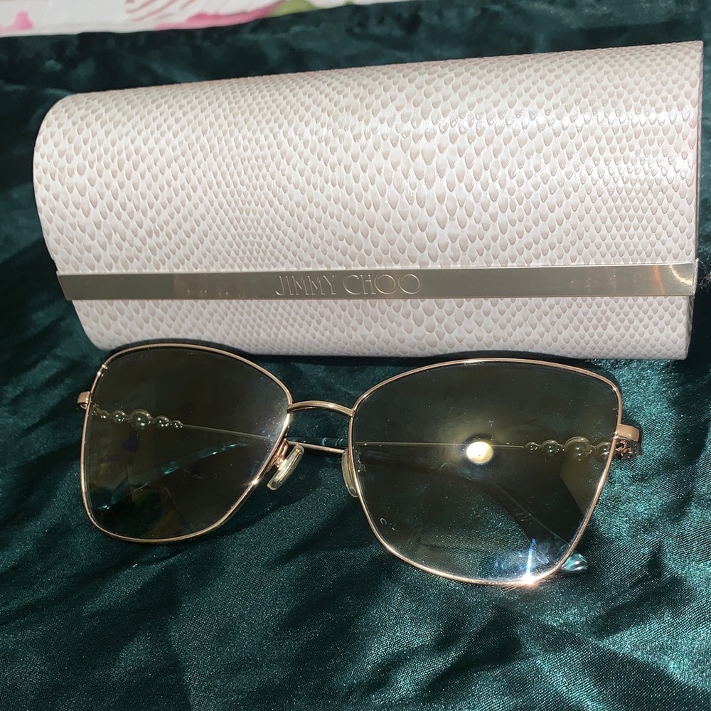 Jimmy Choo Gold Frame Sunglasses with Blue Lenses